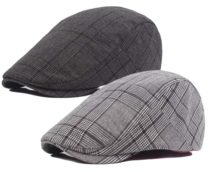 Qunson 2 Pack Mens Classic Cotton Flat Cap Ivy Gatsby Newsboy Driving Hat - Image 1